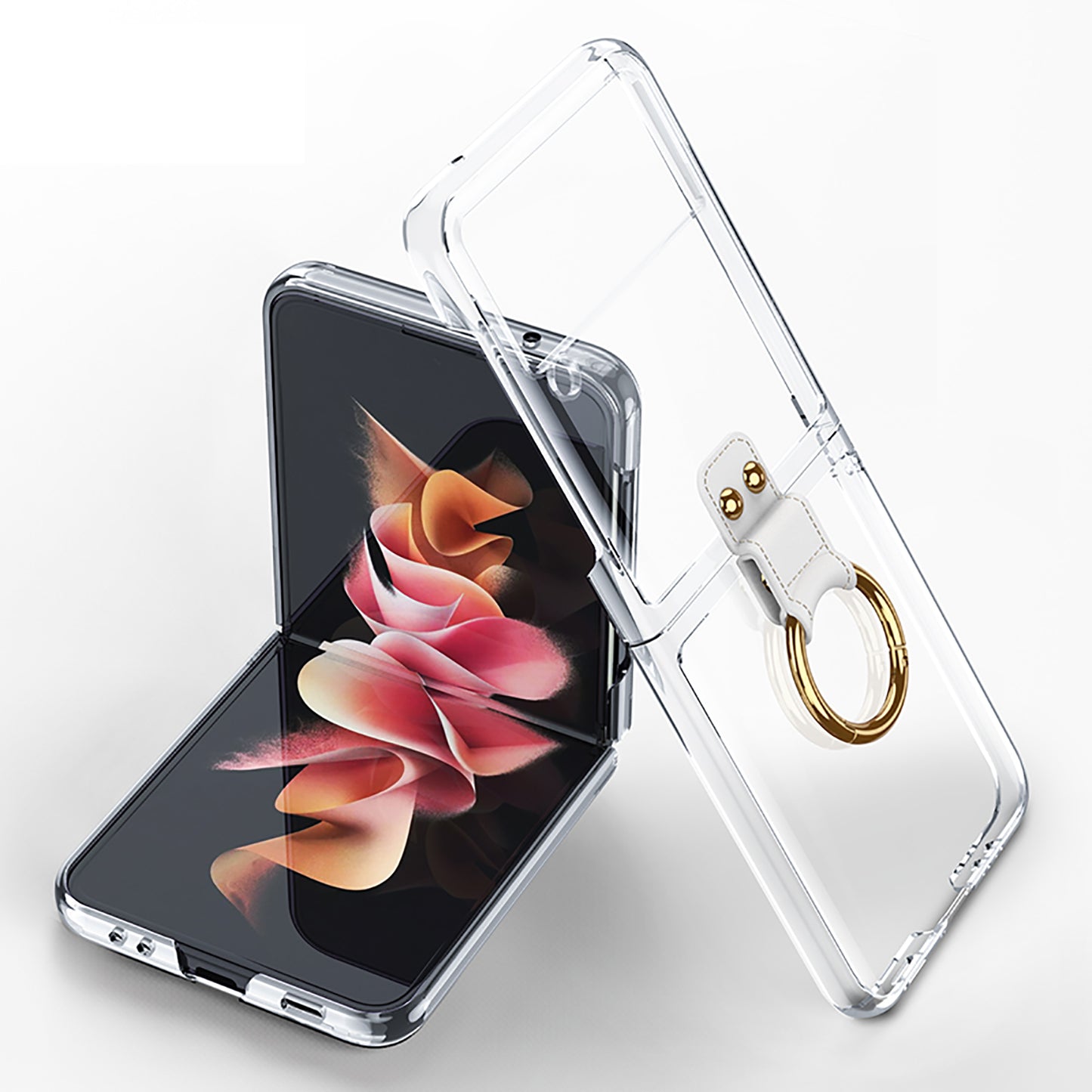 Luxury Transparent Plating Case Cover For Samsung Galaxy Z Flip 3 5G Case Ring Stand Hard Phone Cover For Galaxy Z Flip3 5G