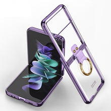 Charger l&#39;image dans la galerie, Luxury Transparent Plating Case Cover For Samsung Galaxy Z Flip 3 5G Case Ring Stand Hard Phone Cover For Galaxy Z Flip3 5G
