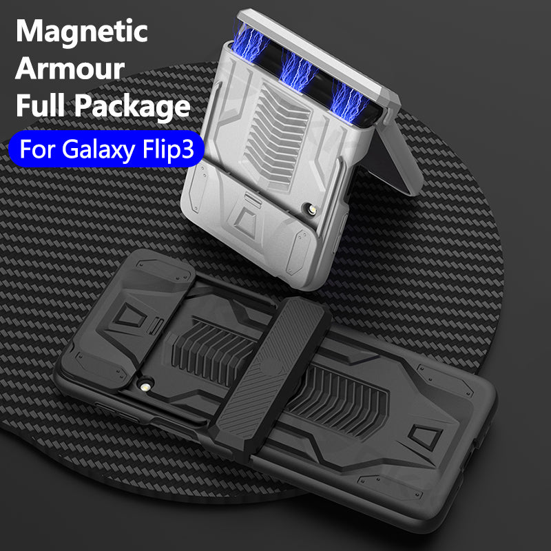Magnetic Armored Camera Slide Cover For Samsung Galaxy Z Flip 3 Case All-included Hinge Plastic Hard For Galaxy Z Flip3 Case