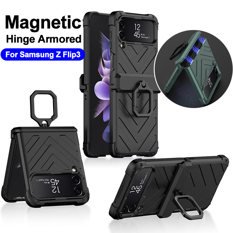 Magnetic Armored Cover For Samsung Galaxy Z Flip Fold 3 Case All-included Hinge Bracket Hard For Galaxy Z Flip3 Fold3 5G