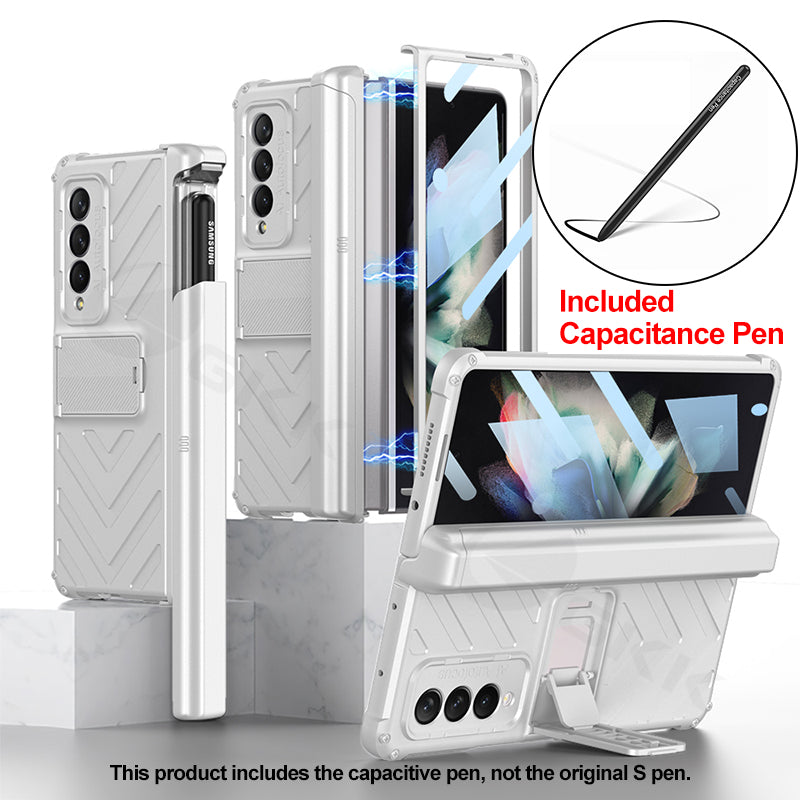 Magnetic Hinge Frame Pen Case Cover For Samsung Galaxy Z Fold 3 All-included Tempered Glass Plastic Case For Samsung Z Fold3