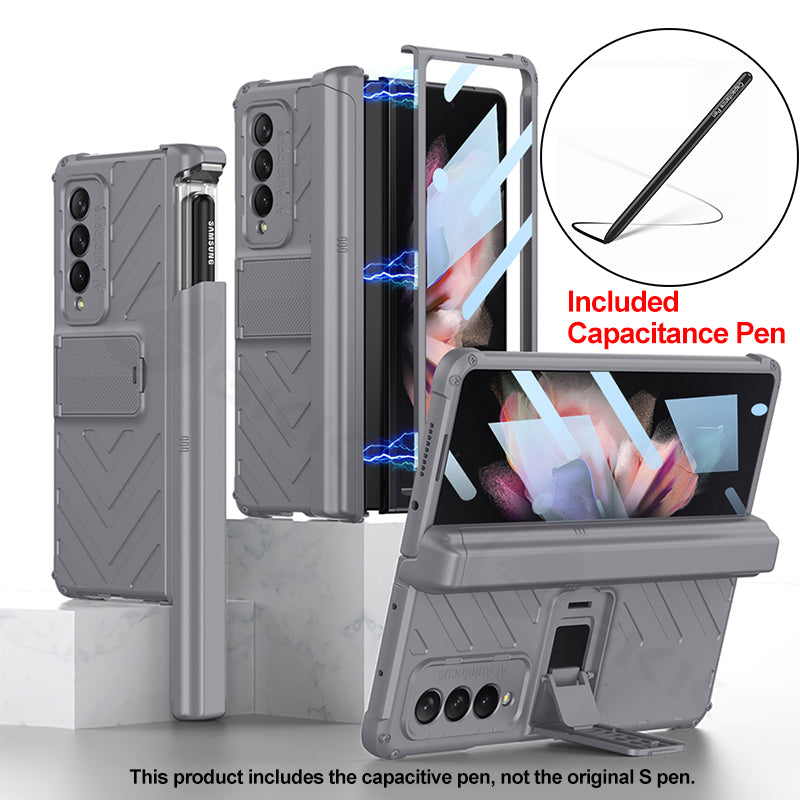 Magnetic Hinge Frame Pen Case Cover For Samsung Galaxy Z Fold 3 All-included Tempered Glass Plastic Case For Samsung Z Fold3