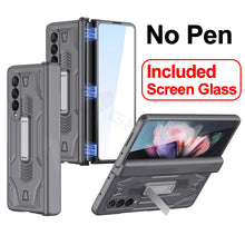 Carregar imagem no visualizador da galeria, Magnetic Hinge Frame Pen Case Cover For Samsung Galaxy Z Fold 3 All-included Tempered Glass Plastic Case For Samsung Z Fold3
