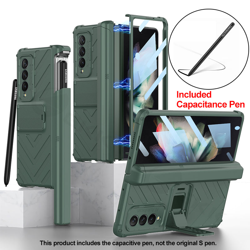 Magnetic Hinge Frame Pen Case Cover For Samsung Galaxy Z Fold 3 All-included Tempered Glass Plastic Case For Samsung Z Fold3