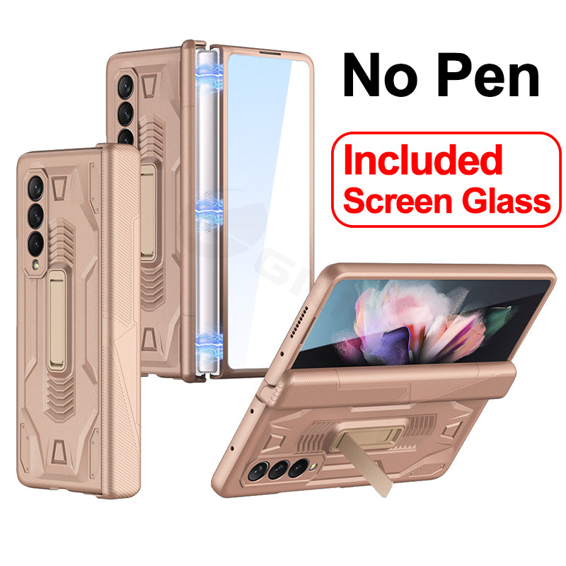 Magnetic Hinge Frame Pen Case Cover For Samsung Galaxy Z Fold 3 All-included Tempered Glass Plastic Case For Samsung Z Fold3