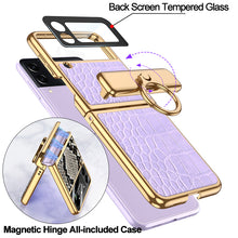 Cargar imagen en el visor de la galería, Magnetic Hinge Leather Texture Cover For Samsung Galaxy Z Flip 3 Case Back Screen Glass Plating Hard For Galaxy Z Flip3 Case
