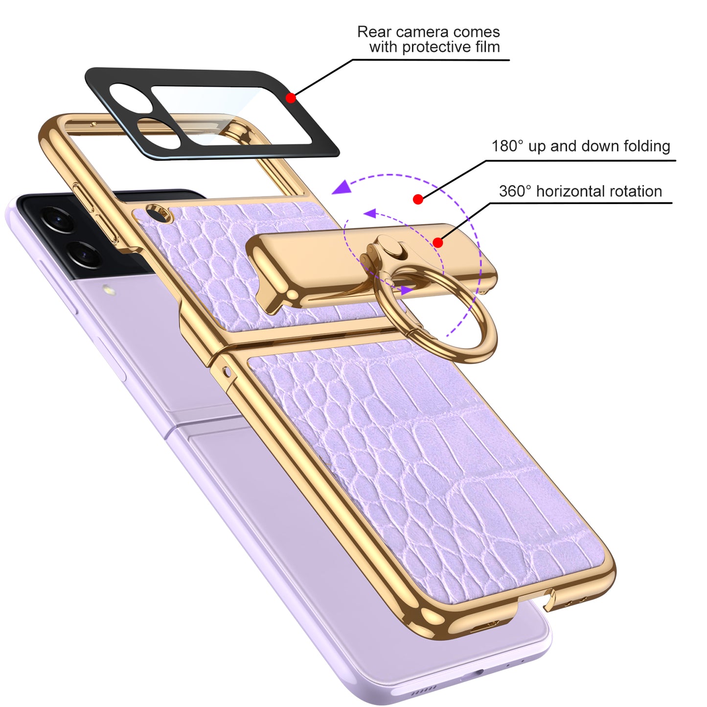 Magnetic Hinge Leather Texture Cover For Samsung Galaxy Z Flip 3 Case Back Screen Glass Plating Hard For Galaxy Z Flip3 Case