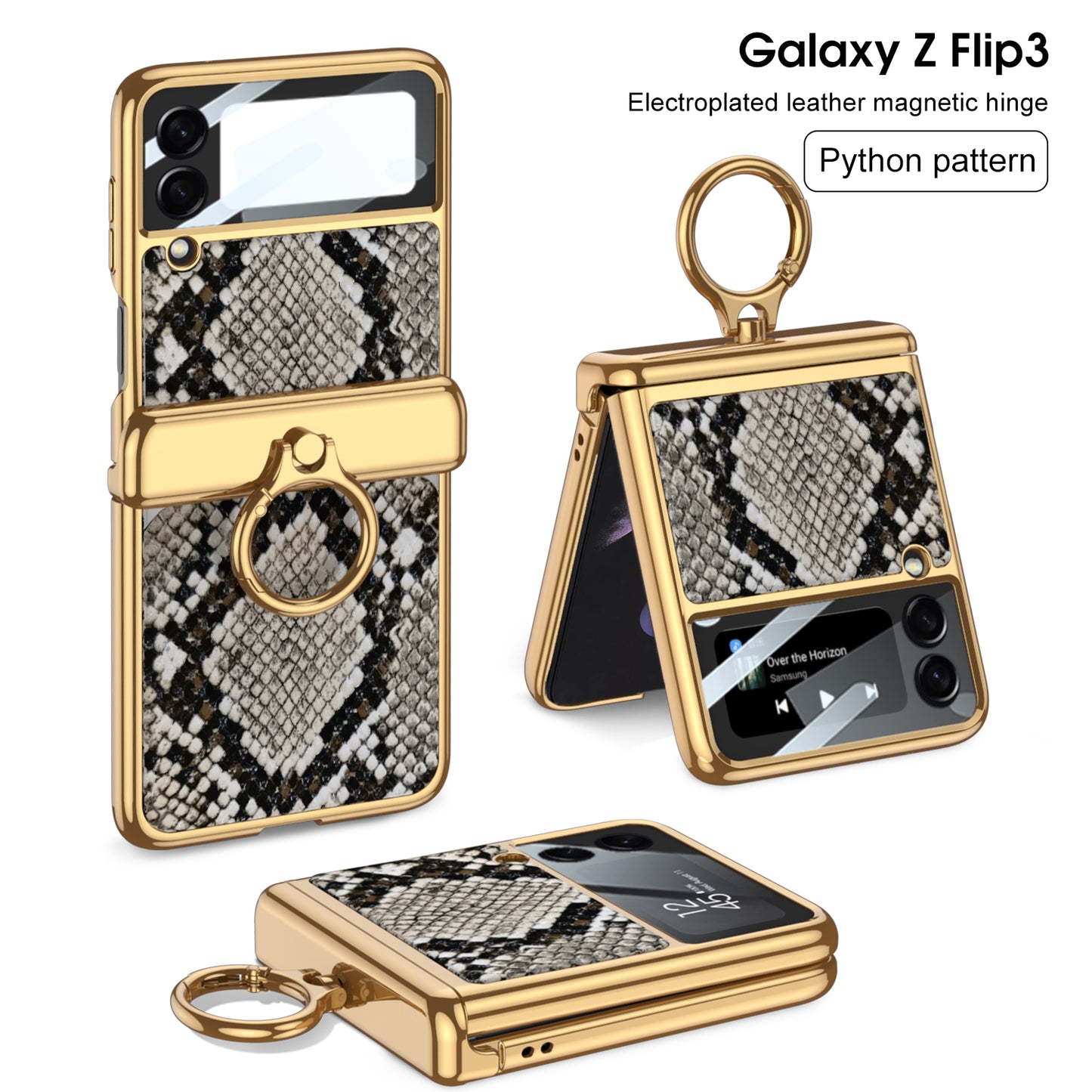 Magnetic Hinge Leather Texture Cover For Samsung Galaxy Z Flip 3 Case Back Screen Glass Plating Hard For Galaxy Z Flip3 Case
