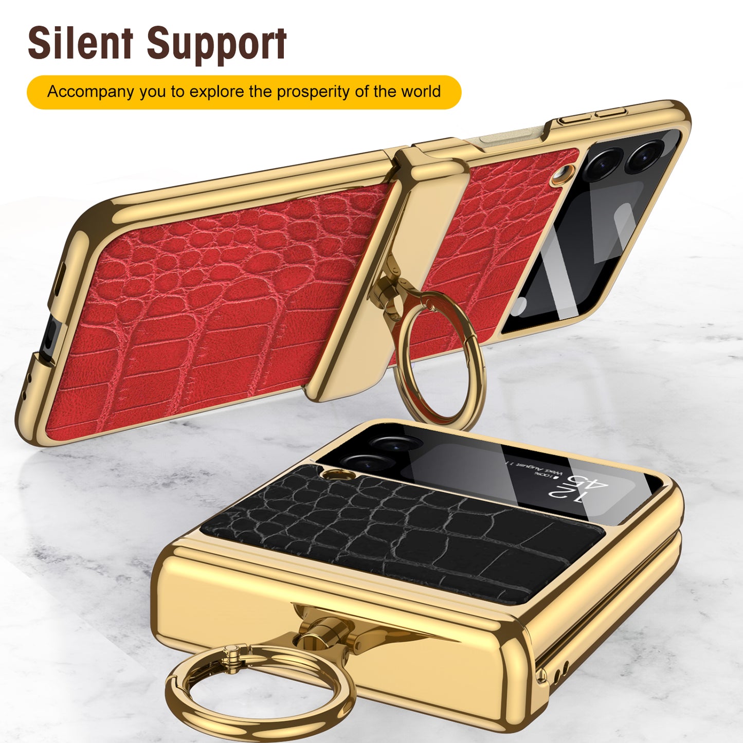 Magnetic Hinge Leather Texture Cover For Samsung Galaxy Z Flip 3 Case Back Screen Glass Plating Hard For Galaxy Z Flip3 Case