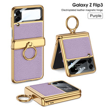 Charger l&#39;image dans la galerie, Magnetic Hinge Leather Texture Cover For Samsung Galaxy Z Flip 3 Case Back Screen Glass Plating Hard For Galaxy Z Flip3 Case
