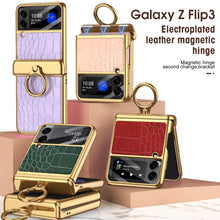 Cargar imagen en el visor de la galería, Magnetic Hinge Leather Texture Cover For Samsung Galaxy Z Flip 3 Case Back Screen Glass Plating Hard For Galaxy Z Flip3 Case
