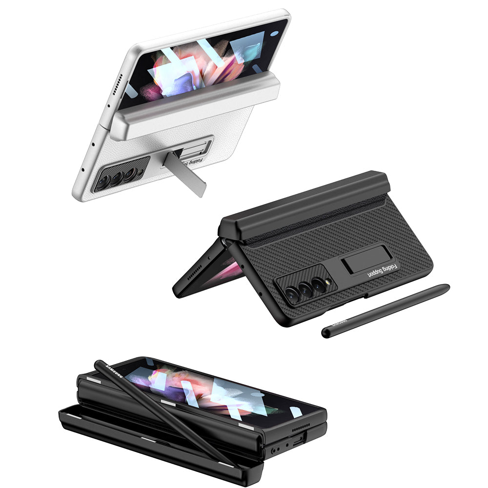 Magnetic Leather Screen Glass All-included Cover For Samsung Galaxy Z Fold 3 Pen Case Holder Phone Case For Galaxy Z Fold3