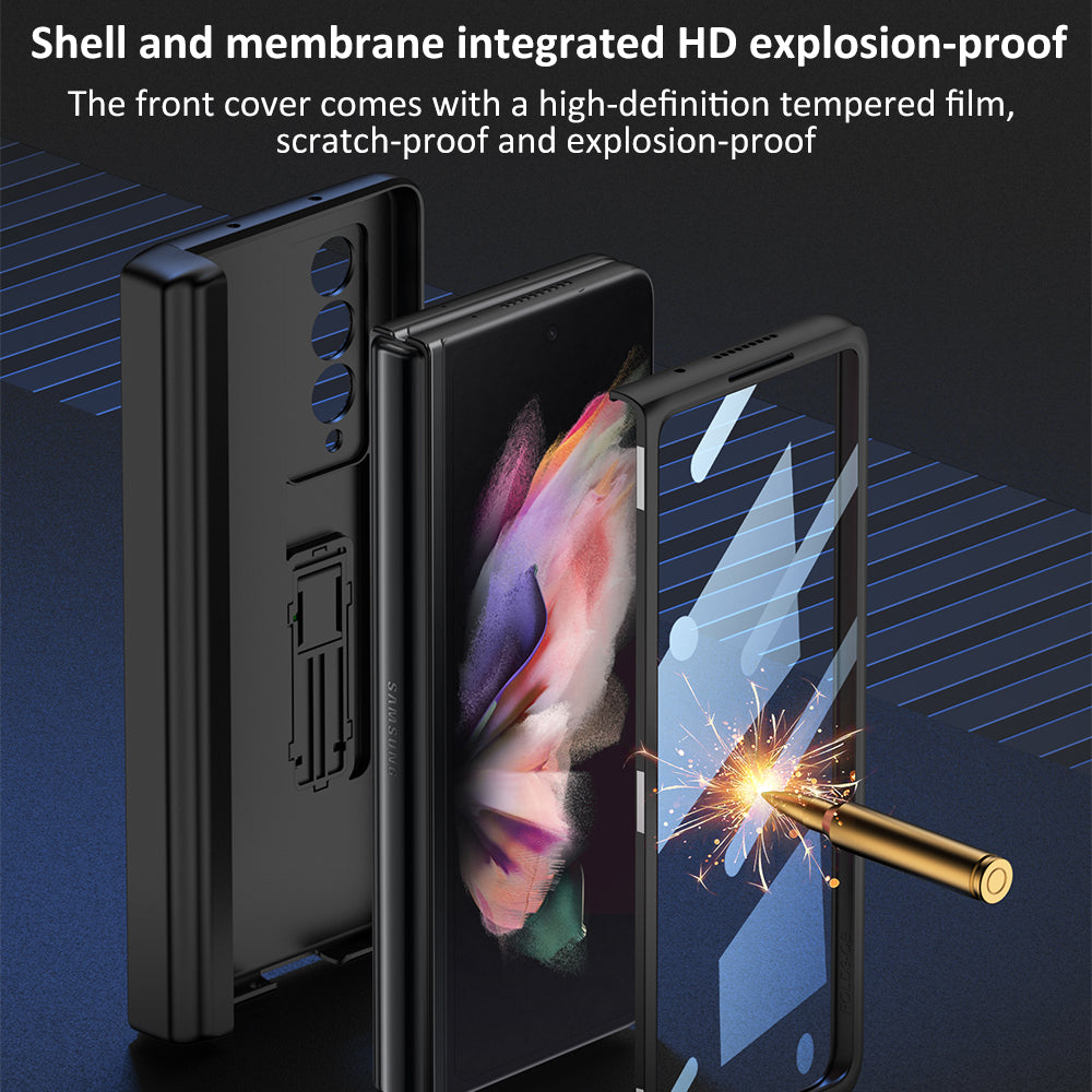 Magnetic Leather Screen Glass All-included Cover For Samsung Galaxy Z Fold 3 Pen Case Holder Phone Case For Galaxy Z Fold3