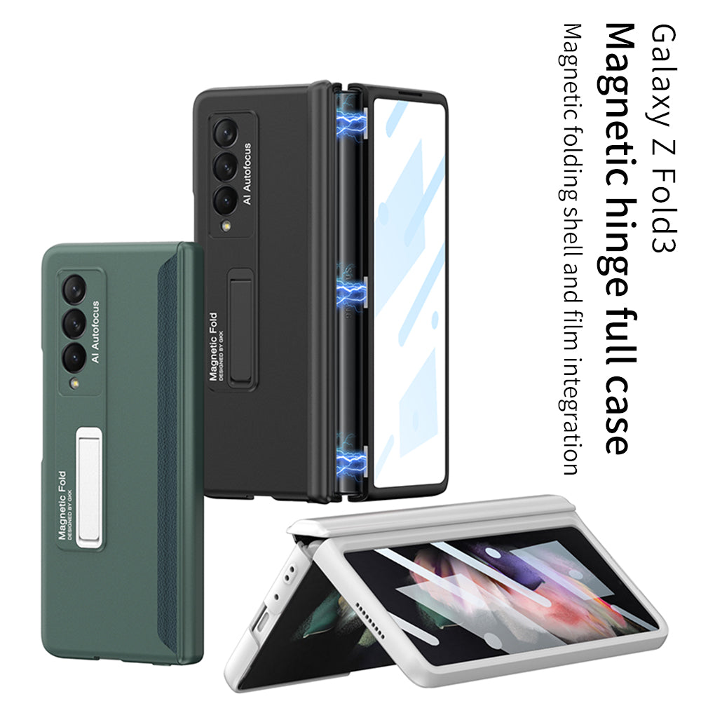 Magnetic Tempered Glass Stand Case For Samsung Galaxy Z Fold Flip 3 Bracket Stand Hard Phone Cover For Samsung Fold3