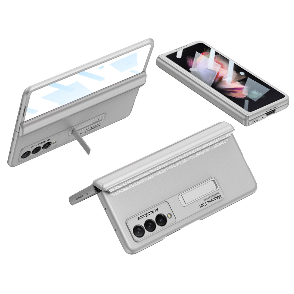 Magnetic Tempered Glass Stand Case For Samsung Galaxy Z Fold Flip 3 Bracket Stand Hard Phone Cover For Samsung Fold3