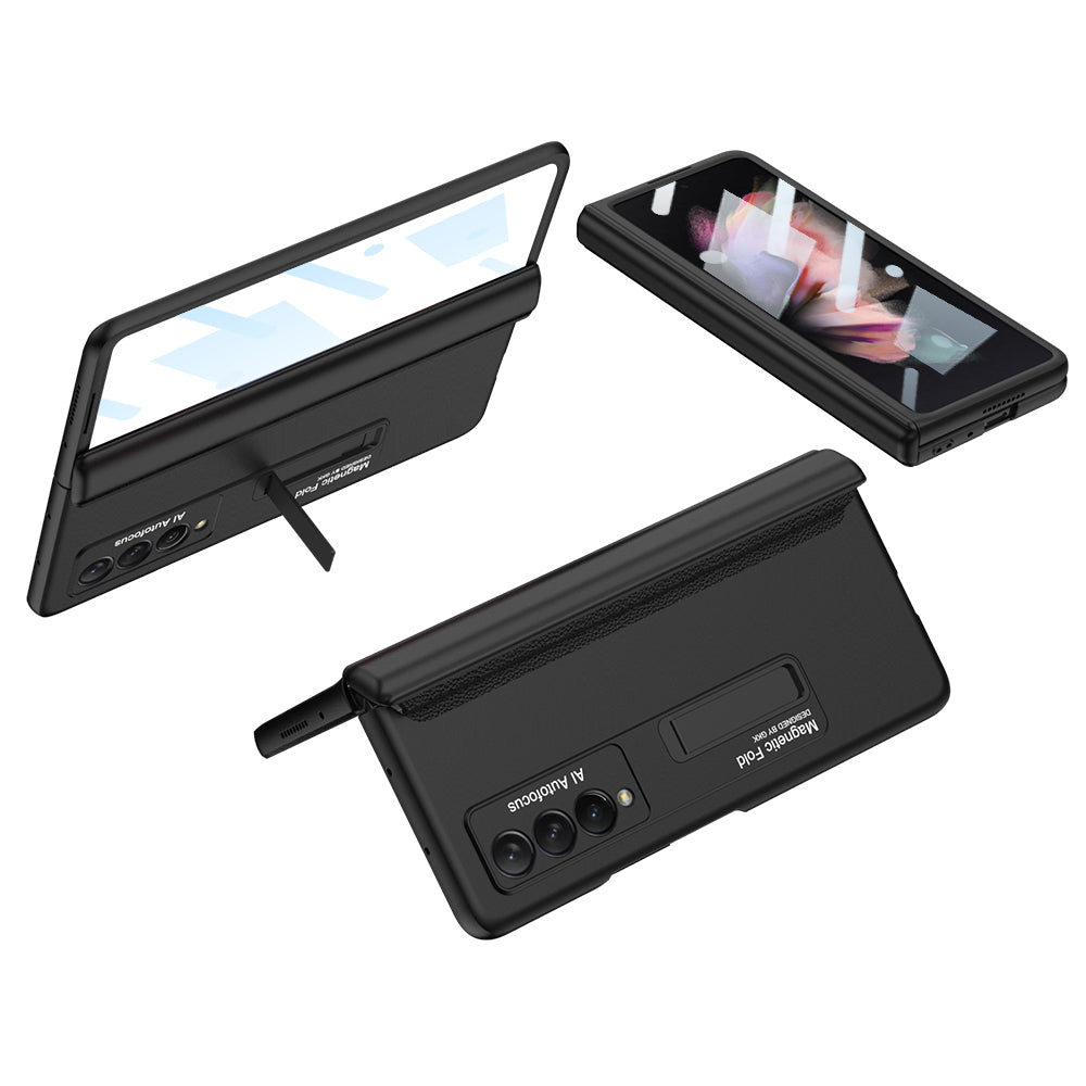 Magnetic Tempered Glass Stand Case For Samsung Galaxy Z Fold Flip 3 Bracket Stand Hard Phone Cover For Samsung Fold3