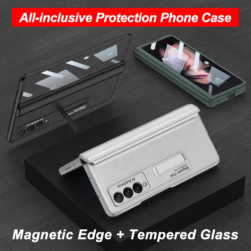 Magnetic Tempered Glass Stand Case For Samsung Galaxy Z Fold Flip 3 Bracket Stand Hard Phone Cover For Samsung Fold3