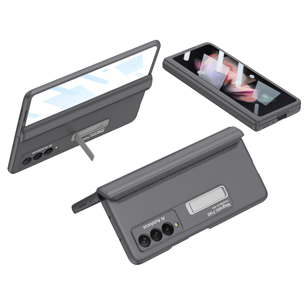 Magnetic Tempered Glass Stand Case For Samsung Galaxy Z Fold Flip 3 Bracket Stand Hard Phone Cover For Samsung Fold3