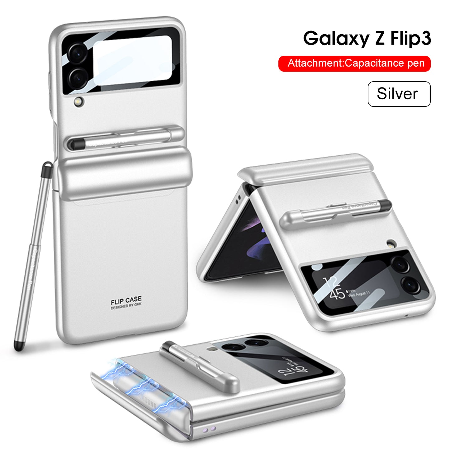 Magnetic hinge Slim Case For Samsung Galaxy Z Flip 3 5G With Capacitive Pen Slot Plastic Phone Cover For Galaxy Z Flip3 Case