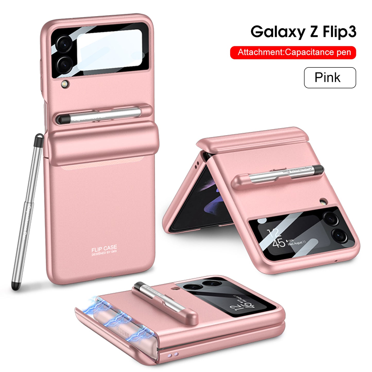 Magnetic hinge Slim Case For Samsung Galaxy Z Flip 3 5G With Capacitive Pen Slot Plastic Phone Cover For Galaxy Z Flip3 Case