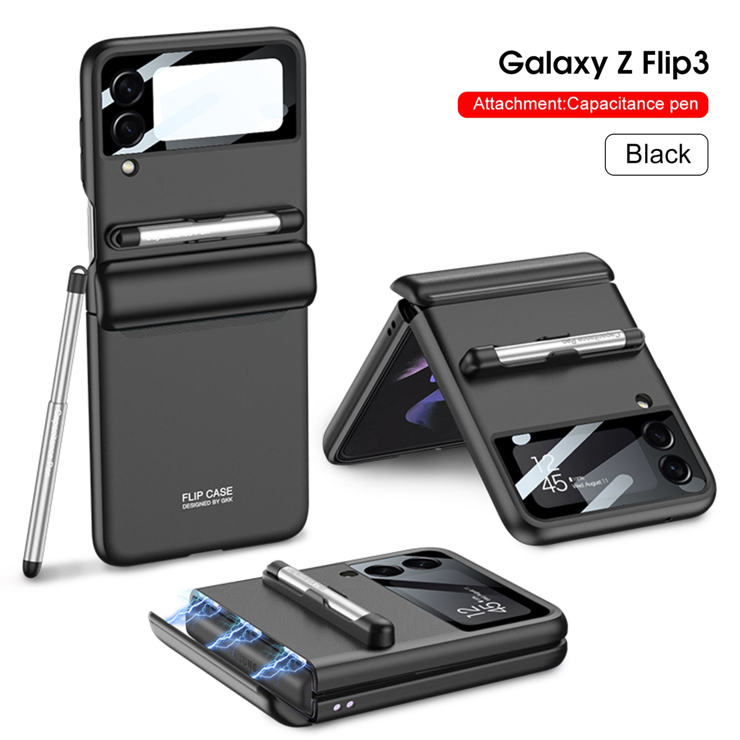 Magnetic hinge Slim Case For Samsung Galaxy Z Flip 3 5G With Capacitive Pen Slot Plastic Phone Cover For Galaxy Z Flip3 Case