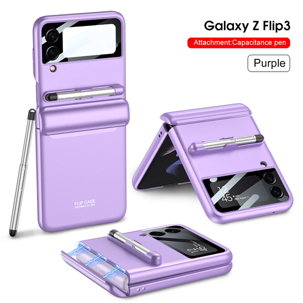 Magnetic hinge Slim Case For Samsung Galaxy Z Flip 3 5G With Capacitive Pen Slot Plastic Phone Cover For Galaxy Z Flip3 Case