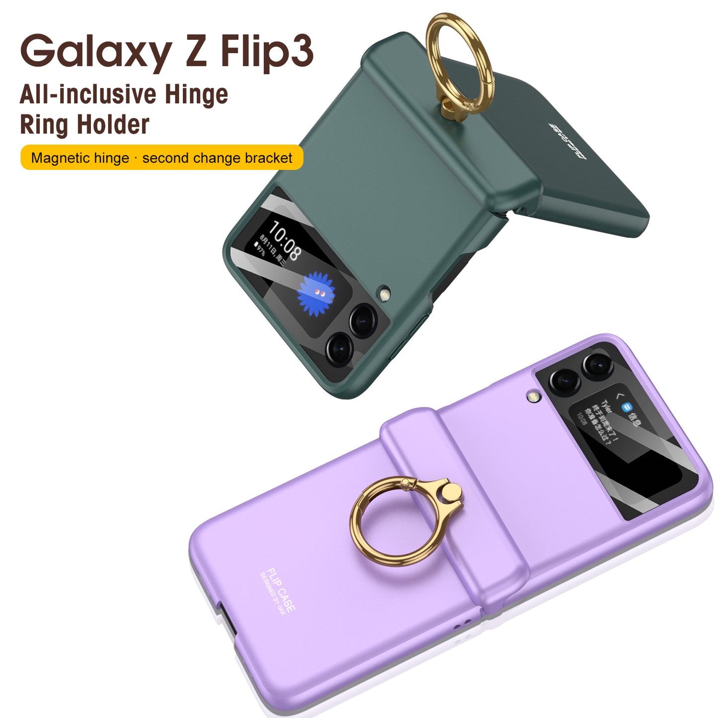 Magnetic hinges All-included Case For Samsung Galaxy Z Flip 3 5G Back Screen Glass Plastic Hard Cover For Samsung Flip3 Case