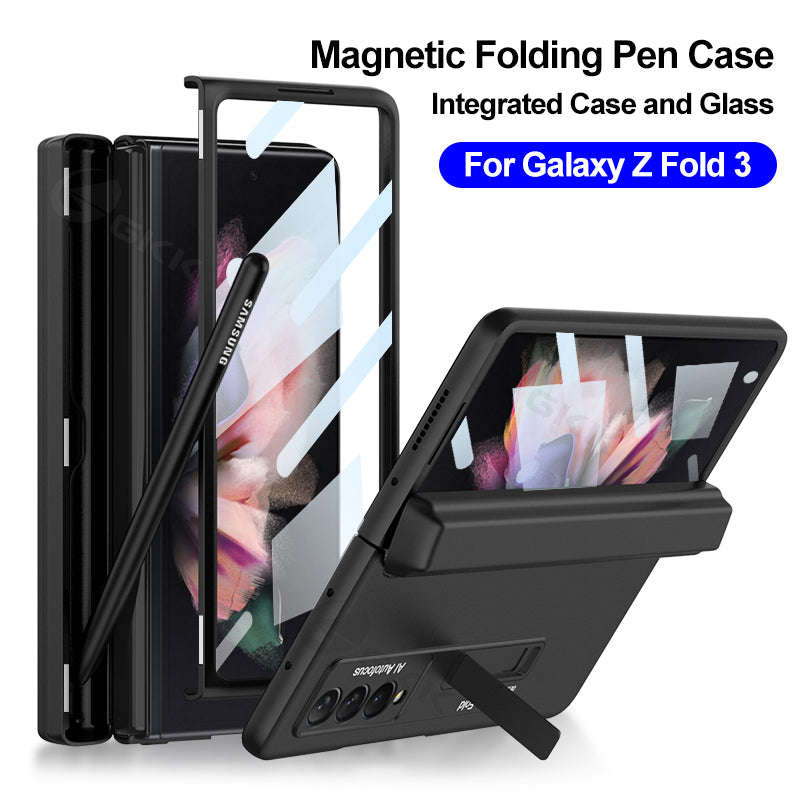 Magnetic All-included Pen Case For Galaxy Z Fold 3 Case Back Screen Glass Holder Cover For Samsung Galaxy Z Fold3