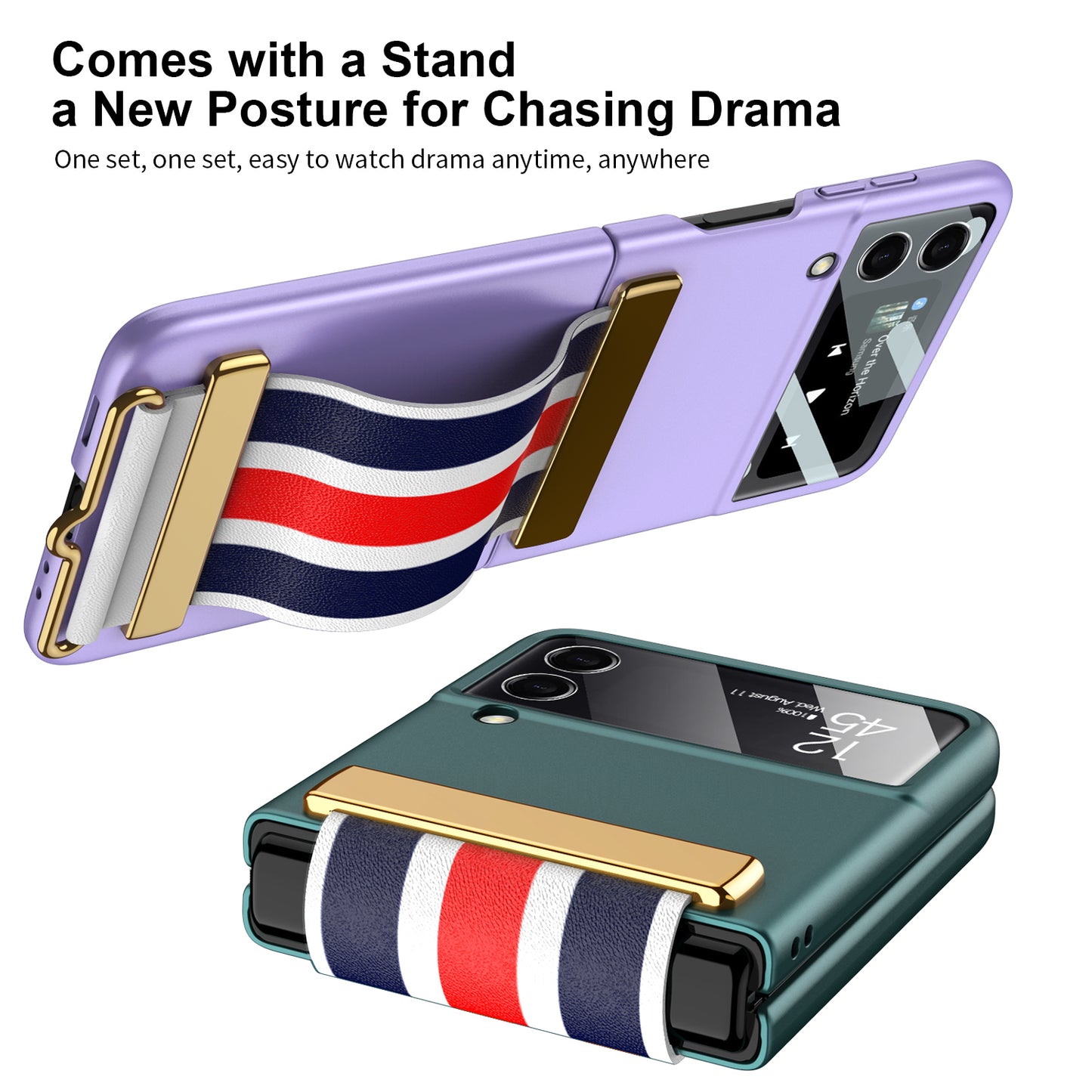 Painted Leather Hand Strap Plastic Case For Samsung Galaxy Z Flip 3 5G Back Screen Glass Cover For Samsung Z Flip 3 5G Case