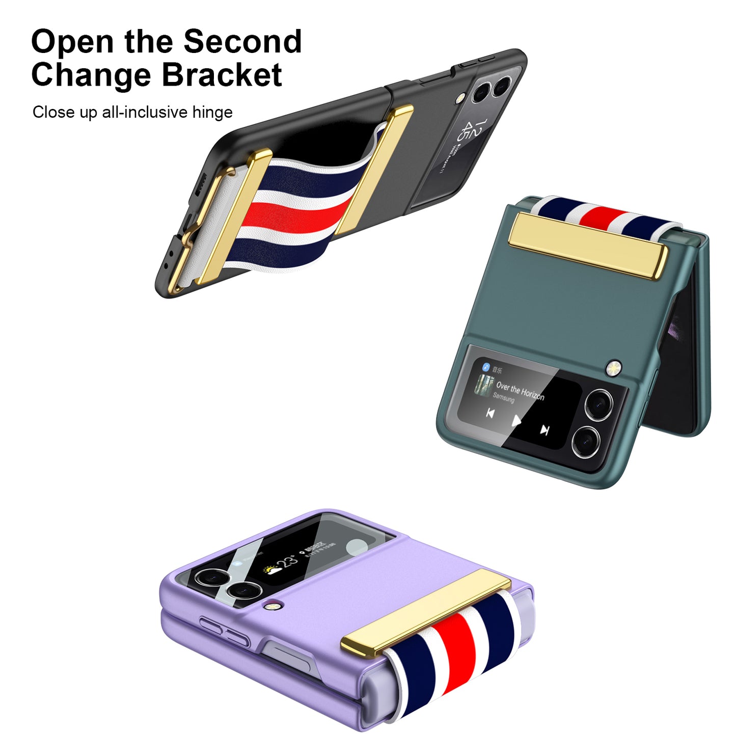 Painted Leather Hand Strap Plastic Case For Samsung Galaxy Z Flip 3 5G Back Screen Glass Cover For Samsung Z Flip 3 5G Case