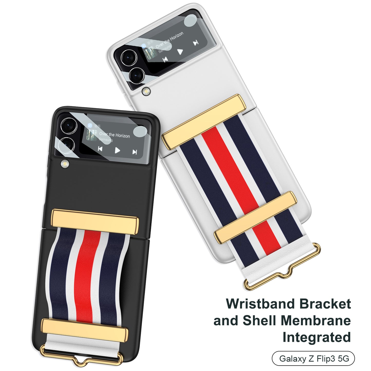 Painted Leather Hand Strap Plastic Case For Samsung Galaxy Z Flip 3 5G Back Screen Glass Cover For Samsung Z Flip 3 5G Case