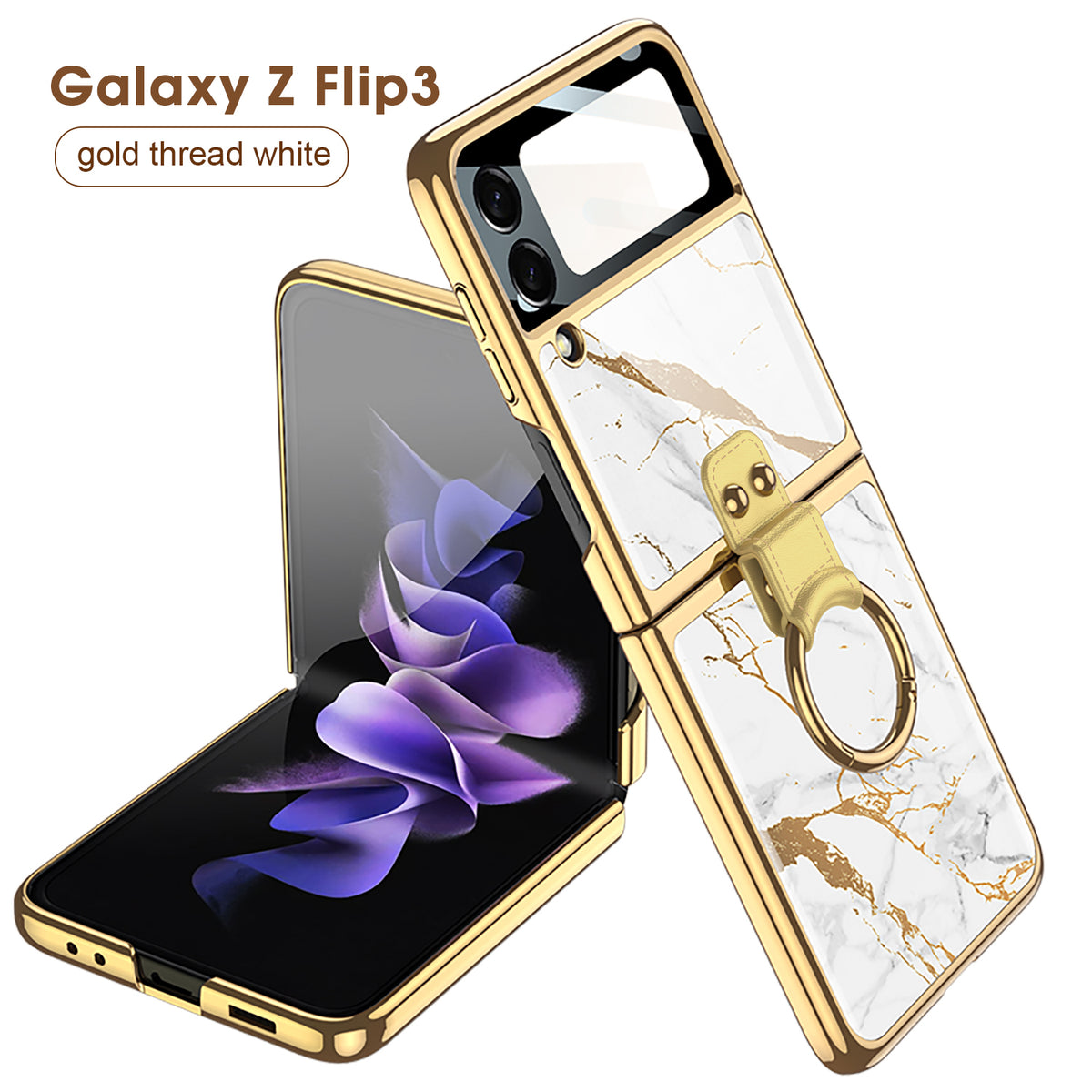 Painted Tempered Glass Ring Stand Cover For Samsung Galaxy Z Flip Fold 3 2 Case Plating Frame For Galaxy Z Flip3 Fold3 CASE