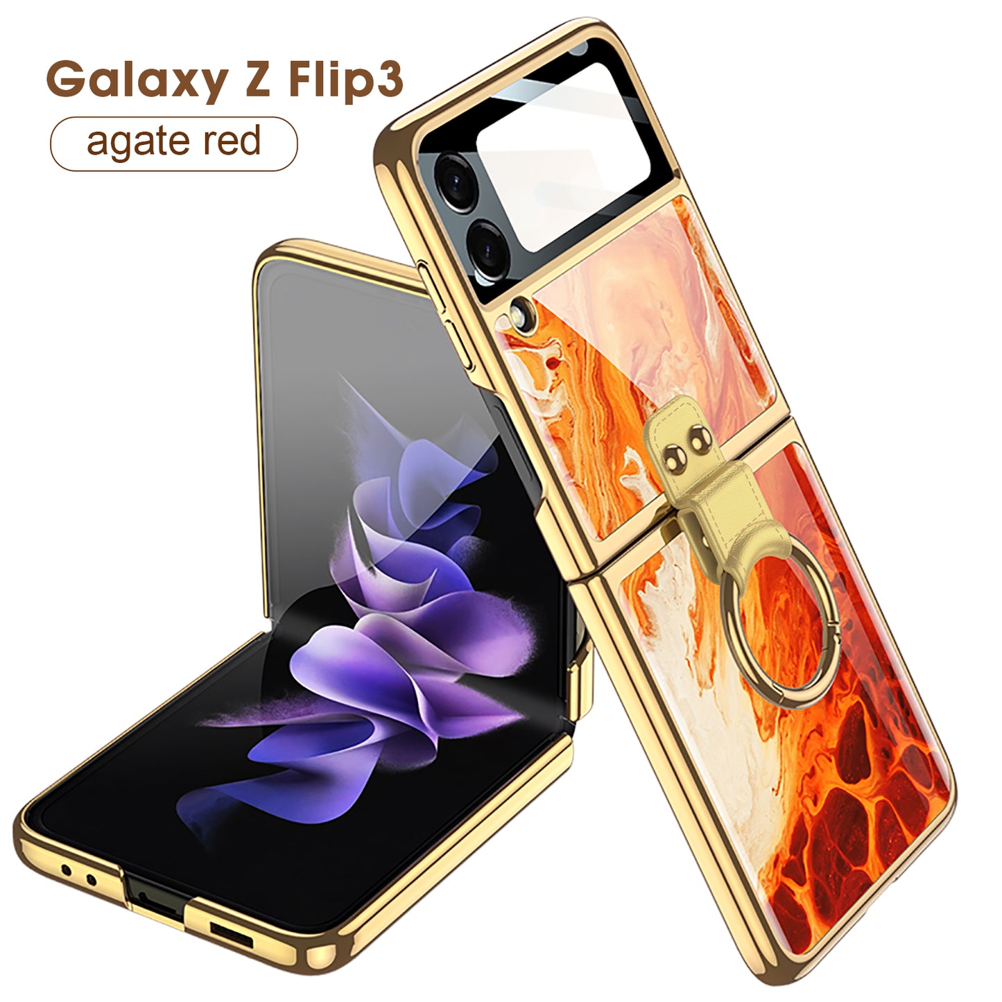 Painted Tempered Glass Ring Stand Cover For Samsung Galaxy Z Flip Fold 3 2 Case Plating Frame For Galaxy Z Flip3 Fold3 CASE