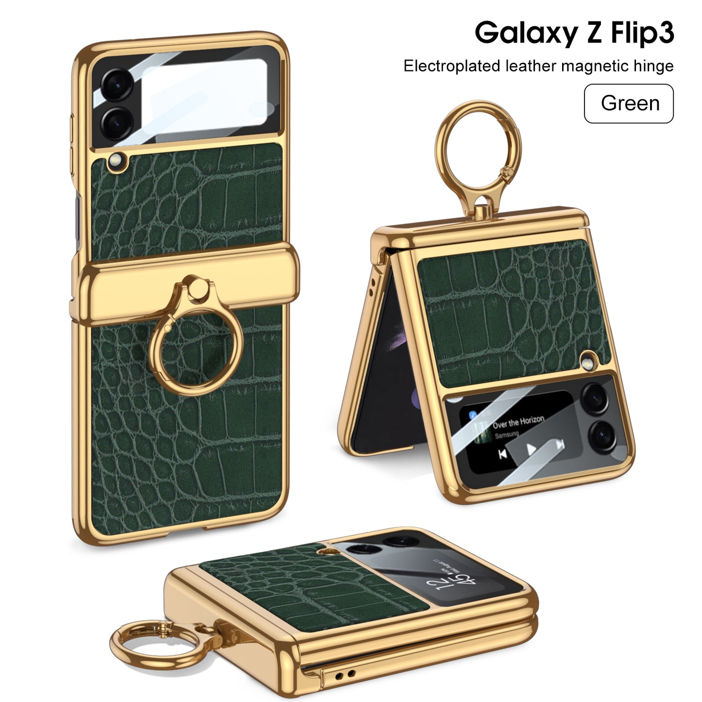 Plating Magnetic Leather Case For Samsung Galaxy Z Flip 3 Case All-included Back Tempered Glass Hard For Galaxy Z Flip3 Case
