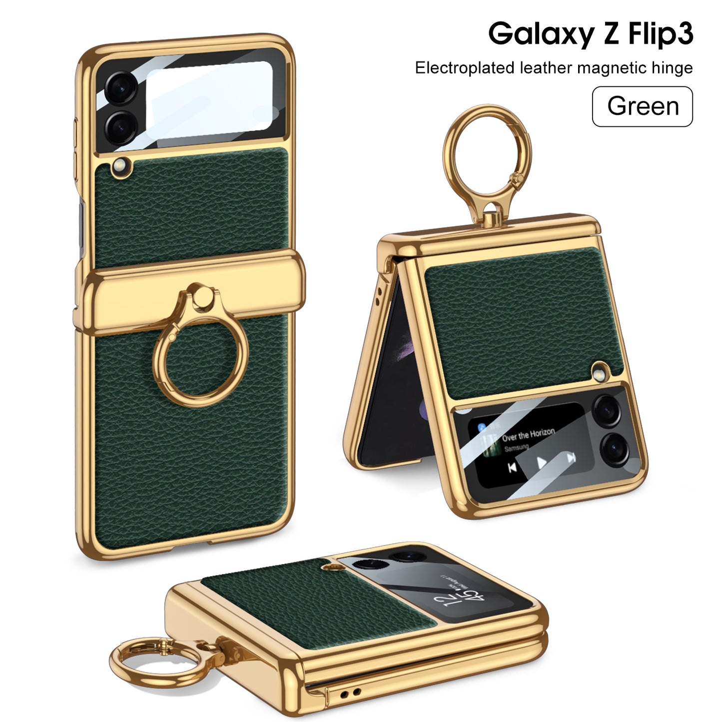 Plating Magnetic Leather Case For Samsung Galaxy Z Flip 3 Case All-included Back Tempered Glass Hard For Galaxy Z Flip3 Case
