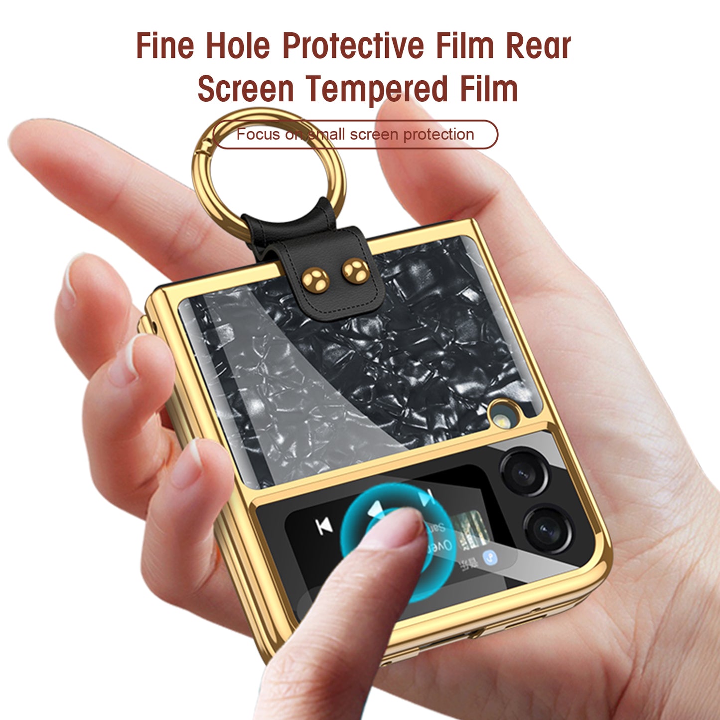 Shell Pattern Tempered Glass Case For Samsung Galaxy Z Flip 3 5G Plating Frame Ring hard Phone Cover For Galaxy Z Flip3 Case