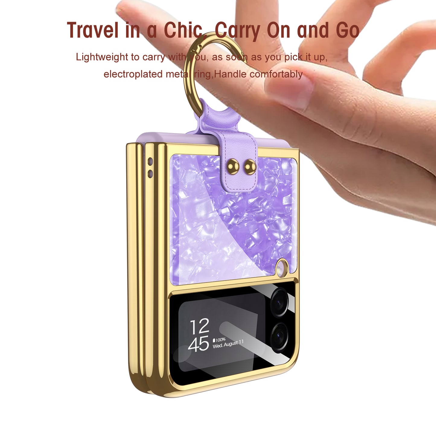 Shell Pattern Tempered Glass Case For Samsung Galaxy Z Flip 3 5G Plating Frame Ring hard Phone Cover For Galaxy Z Flip3 Case