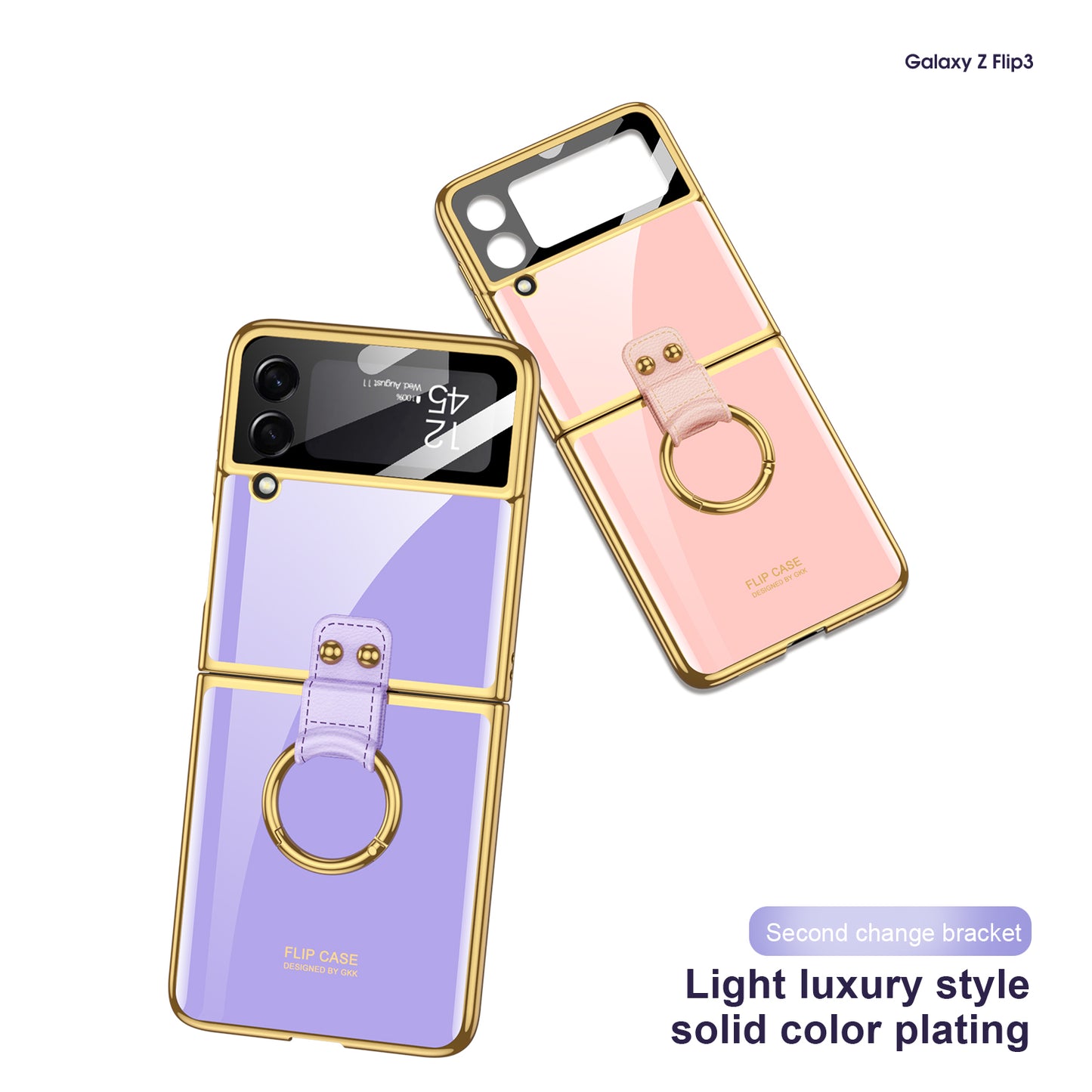 Tempered Glass Ring Case For Samsung Galaxy Z Flip 3 5G Luxury Back Screen Glass Plating Phone Cover For Galaxy Z Flip3 Case