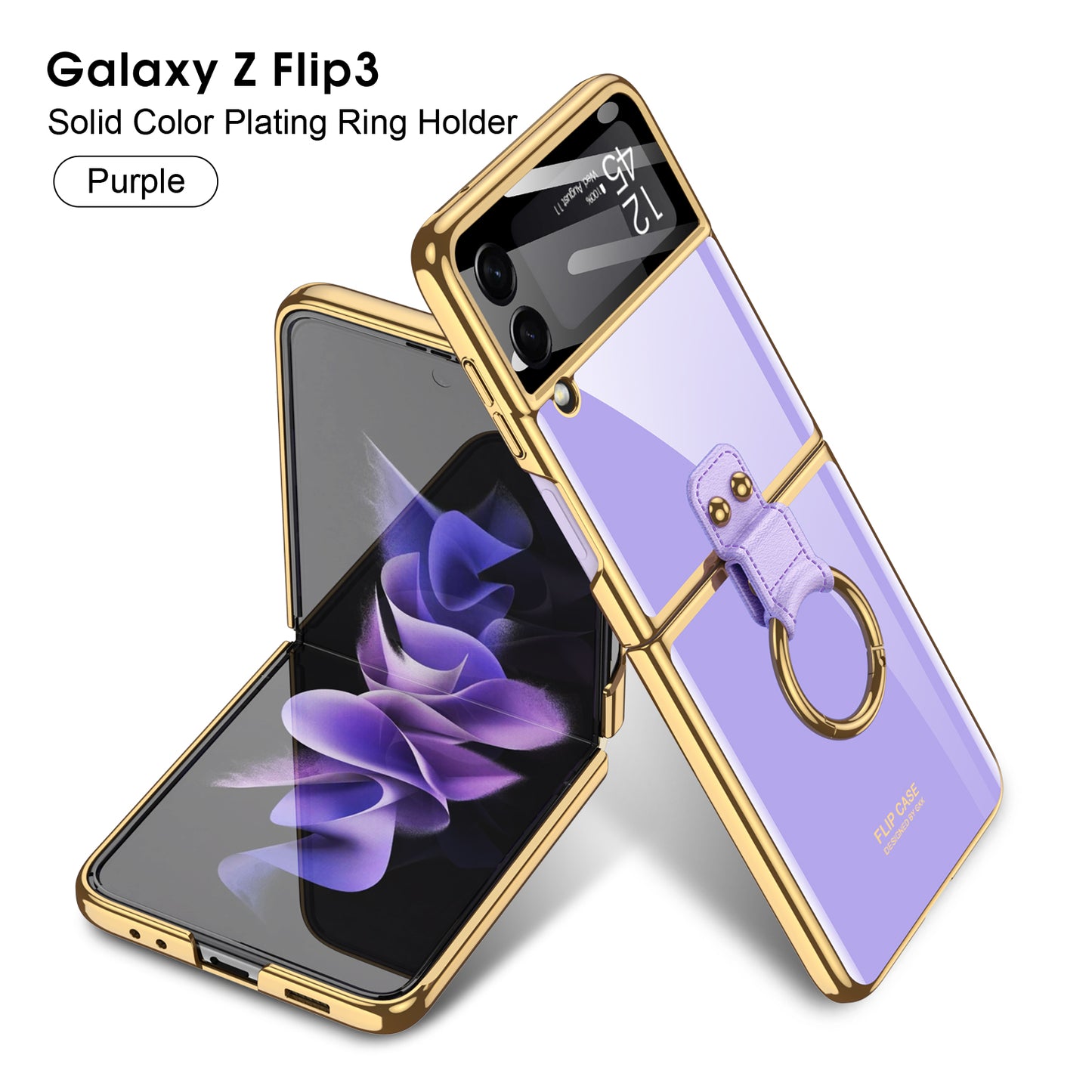 Tempered Glass Ring Case For Samsung Galaxy Z Flip 3 5G Luxury Back Screen Glass Plating Phone Cover For Galaxy Z Flip3 Case