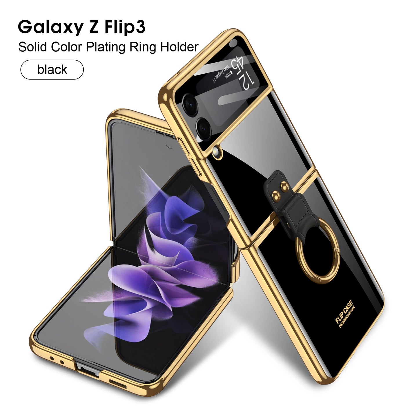 Tempered Glass Ring Case For Samsung Galaxy Z Flip 3 5G Luxury Back Screen Glass Plating Phone Cover For Galaxy Z Flip3 Case