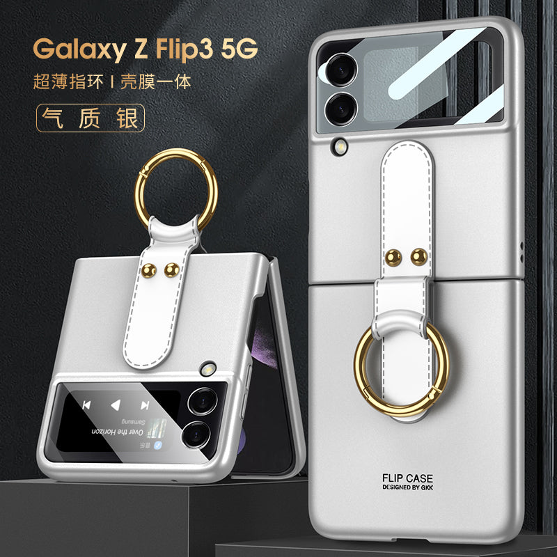 Ultra-thin Back Screen Glass Case Cover For Samsung Galaxy Z Flip 3 5G Case Finger-Ring Plastic Hard Cover For Samsung Flip3