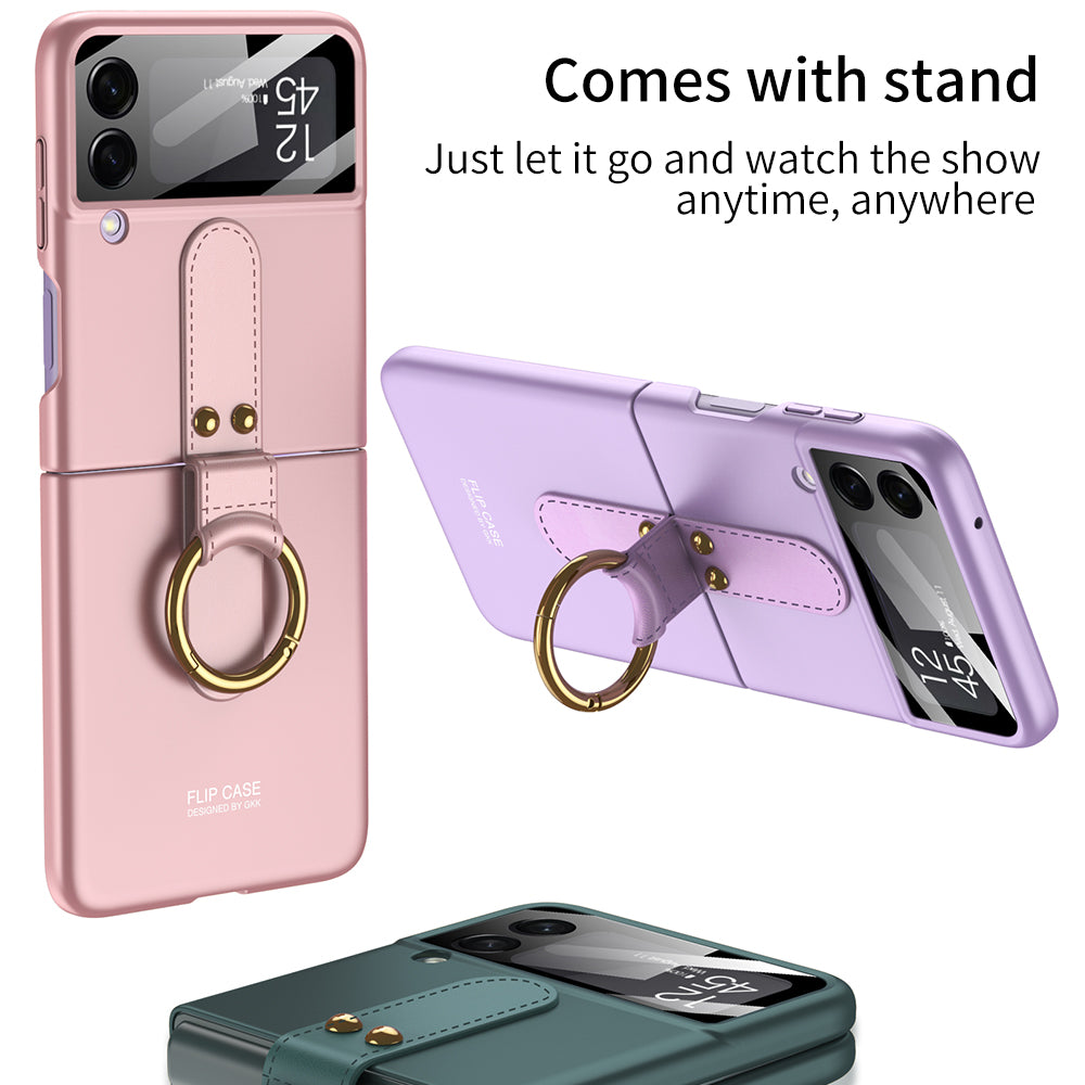 Ultra-thin Back Screen Glass Case Cover For Samsung Galaxy Z Flip 3 5G Case Finger-Ring Plastic Hard Cover For Samsung Flip3