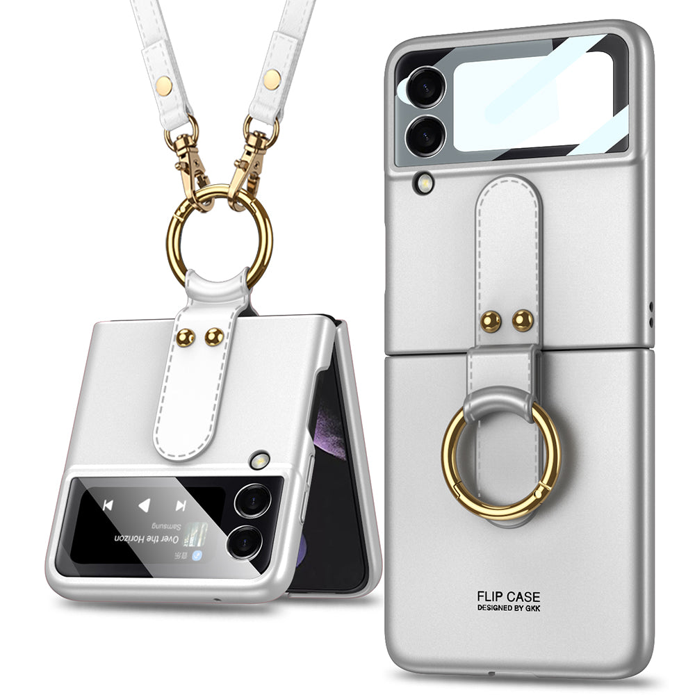 Ultra-thin Back Screen Glass Case Cover For Samsung Galaxy Z Flip 3 5G Case Finger-Ring Plastic Hard Cover For Samsung Flip3