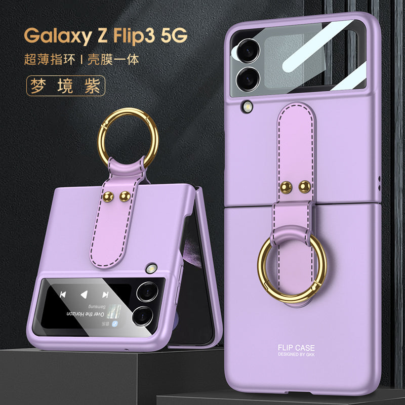 Ultra-thin Back Screen Glass Case Cover For Samsung Galaxy Z Flip 3 5G Case Finger-Ring Plastic Hard Cover For Samsung Flip3