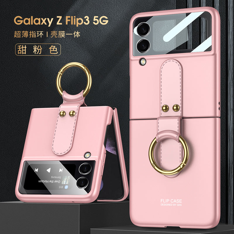 Ultra-thin Back Screen Glass Case Cover For Samsung Galaxy Z Flip 3 5G Case Finger-Ring Plastic Hard Cover For Samsung Flip3