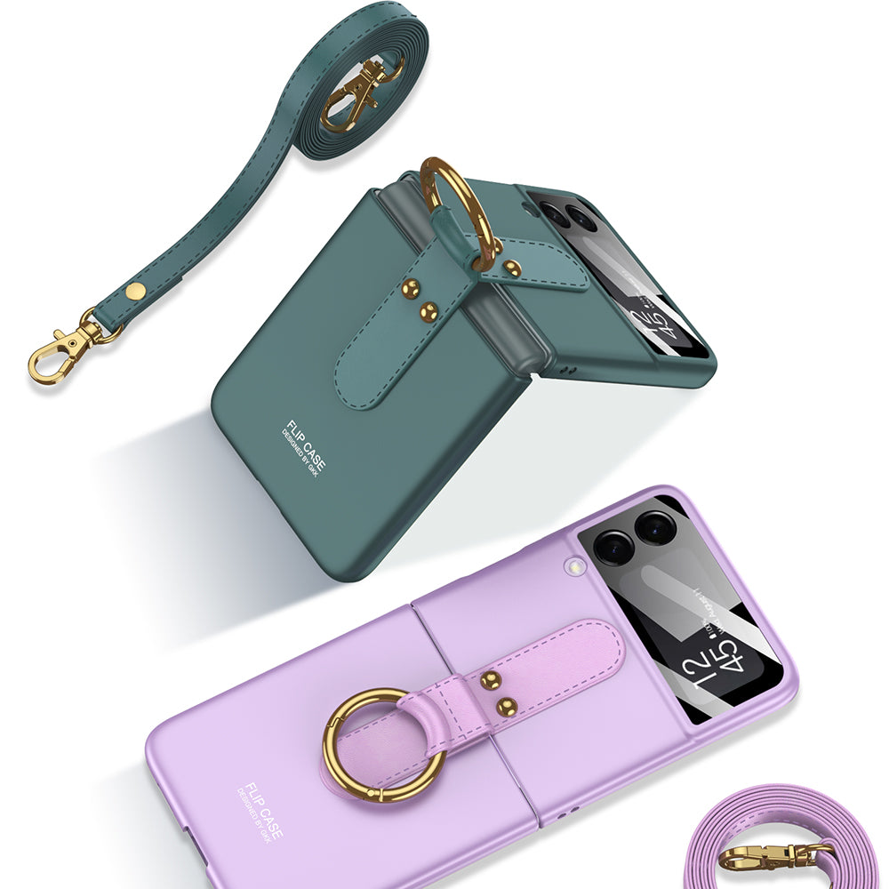 Ultra-thin Back Screen Glass Case Cover For Samsung Galaxy Z Flip 3 5G Case Finger-Ring Plastic Hard Cover For Samsung Flip3