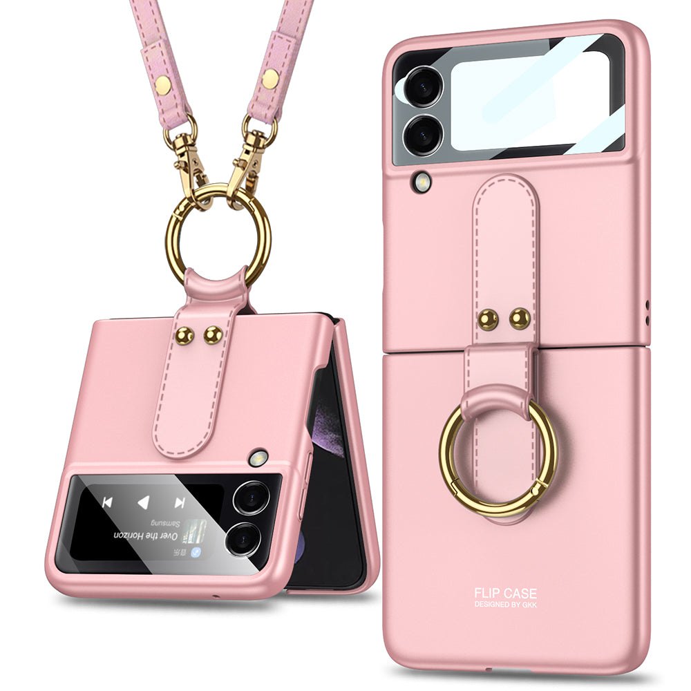 Ultra-thin Back Screen Glass Case Cover For Samsung Galaxy Z Flip 3 5G Case Finger-Ring Plastic Hard Cover For Samsung Flip3