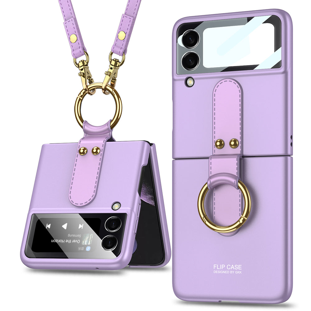 Ultra-thin Back Screen Glass Case Cover For Samsung Galaxy Z Flip 3 5G Case Finger-Ring Plastic Hard Cover For Samsung Flip3