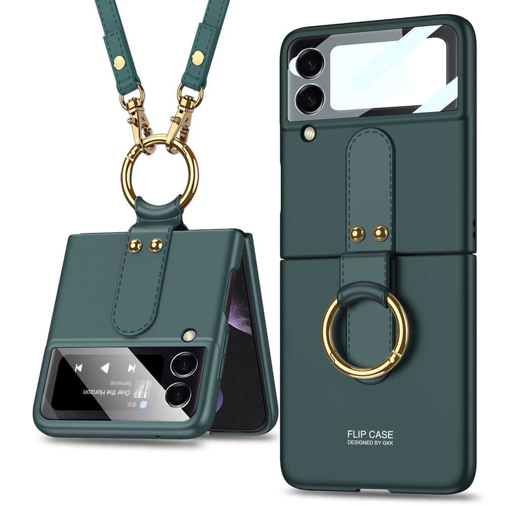 Ultra-thin Back Screen Glass Case Cover For Samsung Galaxy Z Flip 3 5G Case Finger-Ring Plastic Hard Cover For Samsung Flip3