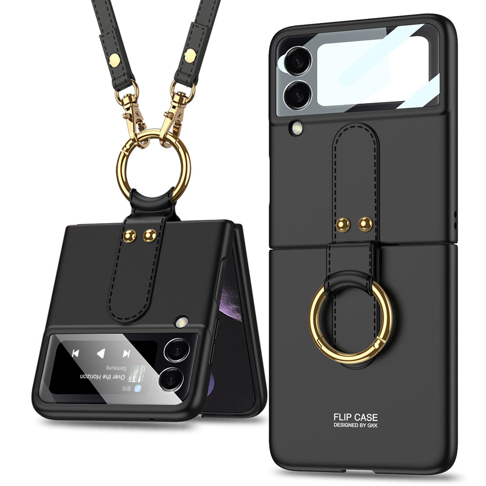 Ultra-thin Back Screen Glass Case Cover For Samsung Galaxy Z Flip 3 5G Case Finger-Ring Plastic Hard Cover For Samsung Flip3